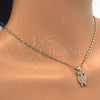 Oro Laminado Pendant Necklace, Gold Filled Style Owl Design, with Ruby and White Cubic Zirconia, Polished, Golden Finish, 04.156.0139.20 (02 MM Thickness, 20 Inches Length)