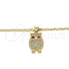 Oro Laminado Pendant Necklace, Gold Filled Style Owl Design, with Ruby and White Cubic Zirconia, Polished, Golden Finish, 04.156.0139.20 (02 MM Thickness, 20 Inches Length)