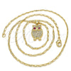 Oro Laminado Pendant Necklace, Gold Filled Style Owl Design, with Ruby and White Cubic Zirconia, Polished, Golden Finish, 04.156.0139.20 (02 MM Thickness, 20 Inches Length)