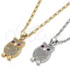 Oro Laminado Pendant Necklace, Gold Filled Style Owl Design, with Ruby and White Cubic Zirconia, Polished, Golden Finish, 04.156.0139.20 (02 MM Thickness, 20 Inches Length)
