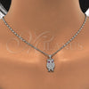 Rhodium Plated Pendant Necklace, Owl Design, with Ruby and White Cubic Zirconia, Polished, Rhodium Finish, 04.156.0139.1.20 (02 MM Thickness, 20 Inches Length)