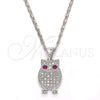 Rhodium Plated Pendant Necklace, Owl Design, with Ruby and White Cubic Zirconia, Polished, Rhodium Finish, 04.156.0139.1.20 (02 MM Thickness, 20 Inches Length)