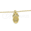Oro Laminado Pendant Necklace, Gold Filled Style Owl Design, with Garnet Cubic Zirconia and White Micro Pave, Polished, Golden Finish, 04.156.0141.20 (02 MM Thickness, 20 Inches Length)