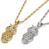 Oro Laminado Pendant Necklace, Gold Filled Style Owl Design, with Garnet Cubic Zirconia and White Micro Pave, Polished, Golden Finish, 04.156.0141.20 (02 MM Thickness, 20 Inches Length)