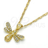 Oro Laminado Pendant Necklace, Gold Filled Style Bee Design, with White Micro Pave, Polished, Golden Finish, 04.156.0144.18 (0.50 Gauge, 02 MM Thickness, 18 Inches Length)