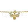 Oro Laminado Pendant Necklace, Gold Filled Style Bee Design, with White Micro Pave, Polished, Golden Finish, 04.156.0144.18 (0.50 Gauge, 02 MM Thickness, 18 Inches Length)