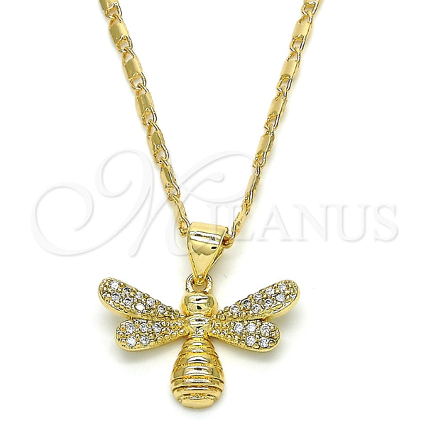 Oro Laminado Pendant Necklace, Gold Filled Style Bee Design, with White Micro Pave, Polished, Golden Finish, 04.156.0144.18 (0.50 Gauge, 02 MM Thickness, 18 Inches Length)