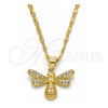 Oro Laminado Pendant Necklace, Gold Filled Style Bee Design, with White Micro Pave, Polished, Golden Finish, 04.156.0144.18 (0.50 Gauge, 02 MM Thickness, 18 Inches Length)