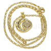 Oro Laminado Pendant Necklace, Gold Filled Style Moon Design, with White Cubic Zirconia, Polished, Golden Finish, 04.156.0147.20 (02 MM Thickness, 20 Inches Length)
