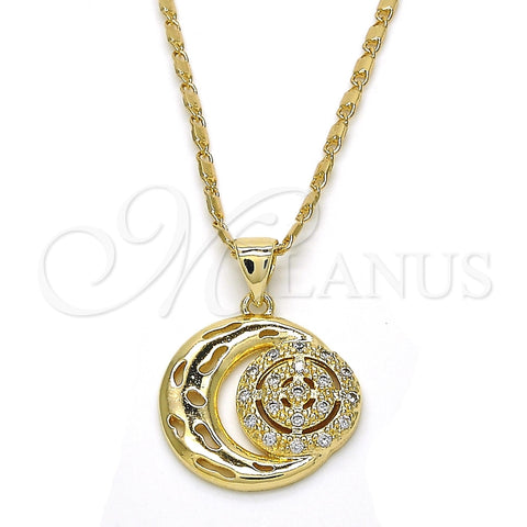 Oro Laminado Pendant Necklace, Gold Filled Style Moon Design, with White Cubic Zirconia, Polished, Golden Finish, 04.156.0147.20 (02 MM Thickness, 20 Inches Length)