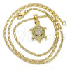 Oro Laminado Pendant Necklace, Gold Filled Style Turtle Design, with Garnet Cubic Zirconia and White Micro Pave, Polished, Golden Finish, 04.156.0149.20 (02 MM Thickness, 20 Inches Length)