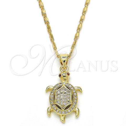 Oro Laminado Pendant Necklace, Gold Filled Style Turtle Design, with Garnet Cubic Zirconia and White Micro Pave, Polished, Golden Finish, 04.156.0149.20 (02 MM Thickness, 20 Inches Length)