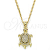 Oro Laminado Pendant Necklace, Gold Filled Style Turtle Design, with Garnet Cubic Zirconia and White Micro Pave, Polished, Golden Finish, 04.156.0149.20 (02 MM Thickness, 20 Inches Length)