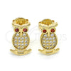 Oro Laminado Stud Earring, Gold Filled Style Owl Design, with Garnet Cubic Zirconia and White Micro Pave, Polished, Golden Finish, 02.156.0291