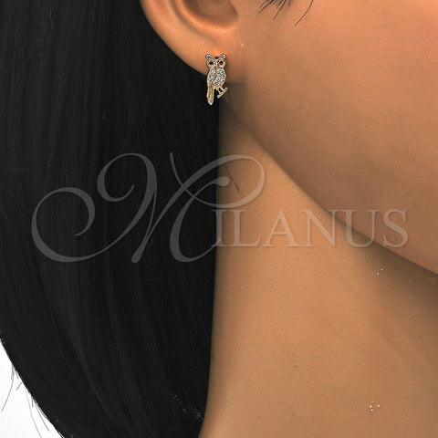 Oro Laminado Stud Earring, Gold Filled Style Owl Design, with Garnet and White Cubic Zirconia, Polished, Golden Finish, 02.156.0292