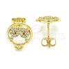 Oro Laminado Stud Earring, Gold Filled Style Owl Design, with Garnet and White Cubic Zirconia, Polished, Golden Finish, 02.156.0294