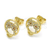 Oro Laminado Stud Earring, Gold Filled Style Owl Design, with Garnet and White Cubic Zirconia, Polished, Golden Finish, 02.156.0294