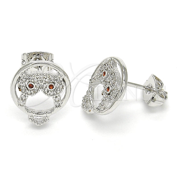 White Gold Filled Ring — Stud Earring Owl Design with Garnet and White — main product view — SKU 122158 | Oro Laminado Blanco anillo — Stud Earring Owl diseño with Garnet and blanco — SKU 122158