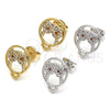 Rhodium Plated Stud Earring, Owl Design, with Garnet and White Cubic Zirconia, Polished, Rhodium Finish, 02.156.0294.1