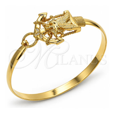 Oro Laminado Individual Bangle, Gold Filled Style Eagle and Anchor Design, Polished, Golden Finish, 07.192.0032.04 (05 MM Thickness, Size 4 (2.25 Diameter))