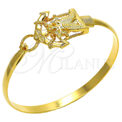 Oro Laminado Individual Bangle, Gold Filled Style Eagle and Anchor Design, Polished, Golden Finish, 07.192.0032.04 (05 MM Thickness, Size 4 (2.25 Diameter))