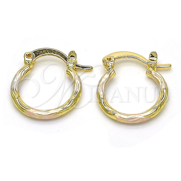 Gold Filled Hoop Earrings — Small Hoop Diamond Cutting Tricolor 02.96. — main product view — SKU 122189 | Oro Laminado aretes de aro — Small Hoop Diamond Cutting Tricolor 02.96. — SKU 122189