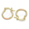 Oro Laminado Small Hoop, Gold Filled Style Diamond Cutting Finish, Tricolor, 02.96.0084.2.15