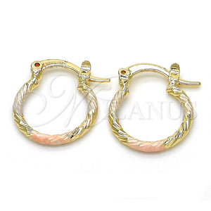Gold Filled Hoop Earrings — Small Hoop Diamond Cutting Tricolor 02.96. — main product view — SKU 122192 | Oro Laminado aretes de aro — Small Hoop Diamond Cutting Tricolor 02.96. — SKU 122192