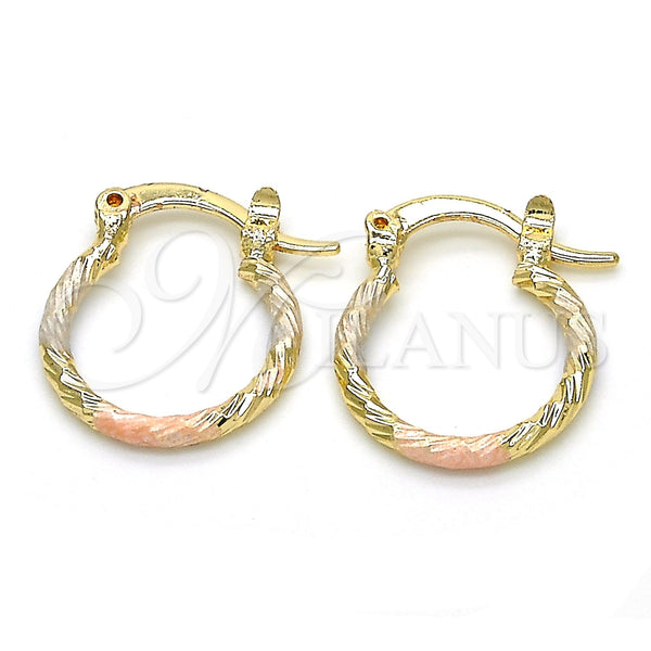 Gold Filled Hoop Earrings — Small Hoop Diamond Cutting Tricolor 02.96. — main product view — SKU 122192 | Oro Laminado aretes de aro — Small Hoop Diamond Cutting Tricolor 02.96. — SKU 122192