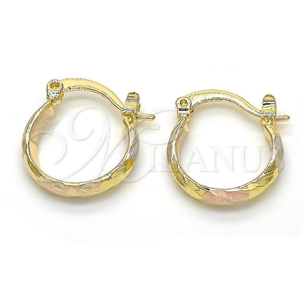 Oro Laminado Small Hoop, Gold Filled Style Diamond Cutting Finish, Tricolor, 02.96.0085.2.15