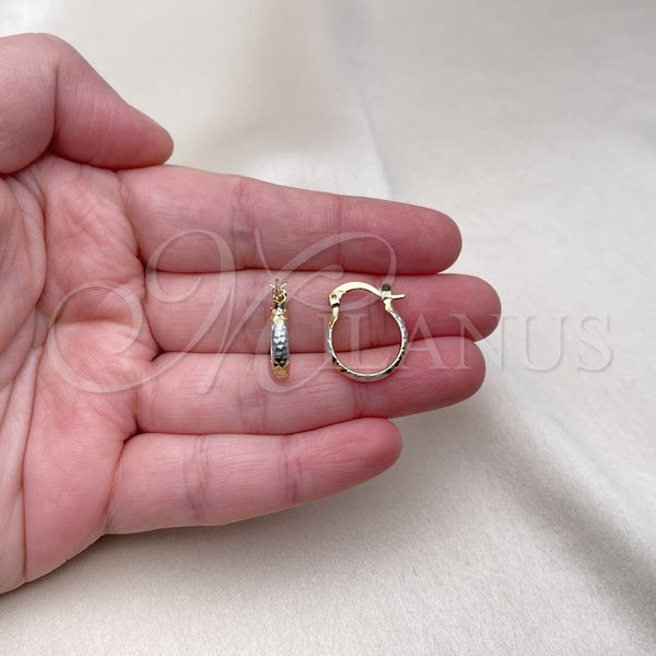 Gold Filled Hoop Earrings — Small Hoop Diamond Cutting Tricolor 02.96. — alternate product view — SKU 122194 | Oro Laminado aretes de aro — Small Hoop Diamond Cutting Tricolor 02.96. — SKU 122194