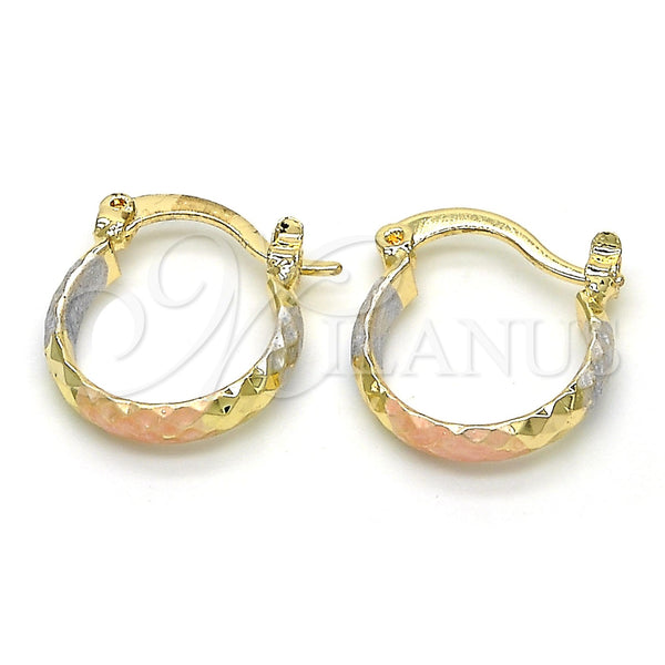 Gold Filled Hoop Earrings — Small Hoop Diamond Cutting Tricolor 02.96. — main product view — SKU 122194 | Oro Laminado aretes de aro — Small Hoop Diamond Cutting Tricolor 02.96. — SKU 122194