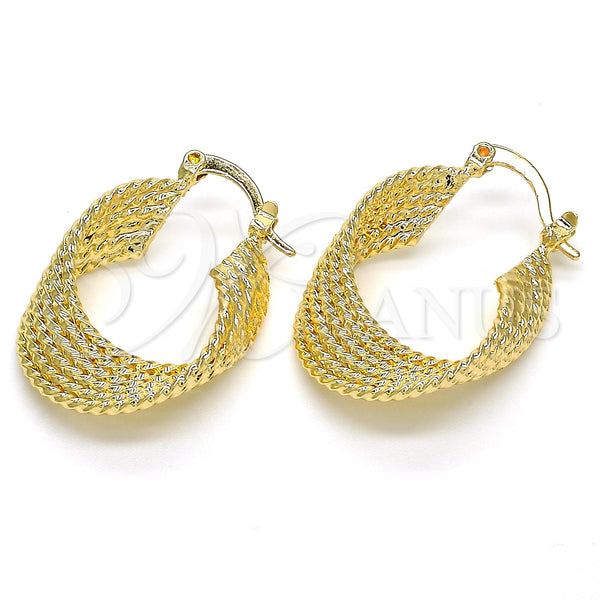 Oro Laminado Small Hoop, Gold Filled Style Twist Design, Polished, Golden Finish, 02.170.0239.20