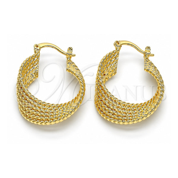 Oro Laminado Small Hoop, Gold Filled Style Twist Design, Polished, Golden Finish, 02.170.0239.25
