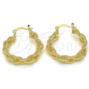 Gold Filled Hoop Earrings — Medium Hoop Twist Design Polished 02. — main product view — SKU 122219 | Oro Laminado aretes de aro — Medium Hoop Twist diseño pulido 02. — SKU 122219