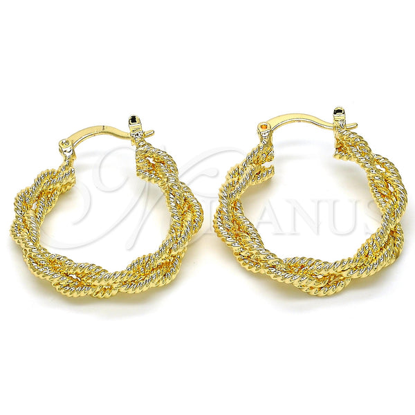 Gold Filled Hoop Earrings — Medium Hoop Twist Design Polished 02. — main product view — SKU 122219 | Oro Laminado aretes de aro — Medium Hoop Twist diseño pulido 02. — SKU 122219