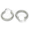 Rhodium Plated Small Hoop, Hollow Design, Diamond Cutting Finish, Rhodium Finish, 5.139.027.1.25