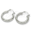 Rhodium Plated Small Hoop, Hollow Design, Diamond Cutting Finish, Rhodium Finish, 5.139.027.1.25