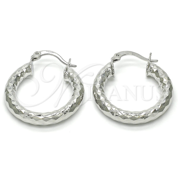 Rhodium Plated Small Hoop, Hollow Design, Diamond Cutting Finish, Rhodium Finish, 5.139.027.1.25