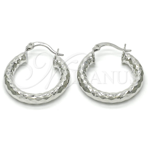 Rhodium Plated Small Hoop, Hollow Design, Diamond Cutting Finish, Rhodium Finish, 5.139.027.1.25