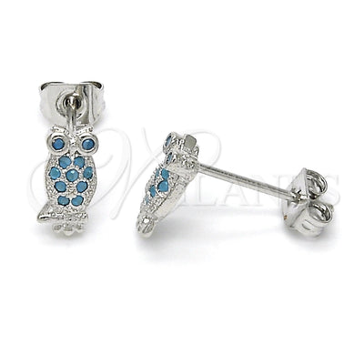 Rhodium Gold Filled Stud Earring, Owl Design, with Turquoise Cubic Zirconia, Polished, Rhodium Finish for wholesale, main product view