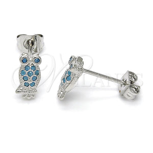 White Gold Filled Ring — Stud Earring Owl Design with Turquoise Cubic Zirconia — main product view — SKU 122248 | Oro Laminado Blanco anillo — Stud Earring Owl diseño with Turquoise Cubic Zirconia — SKU 122248
