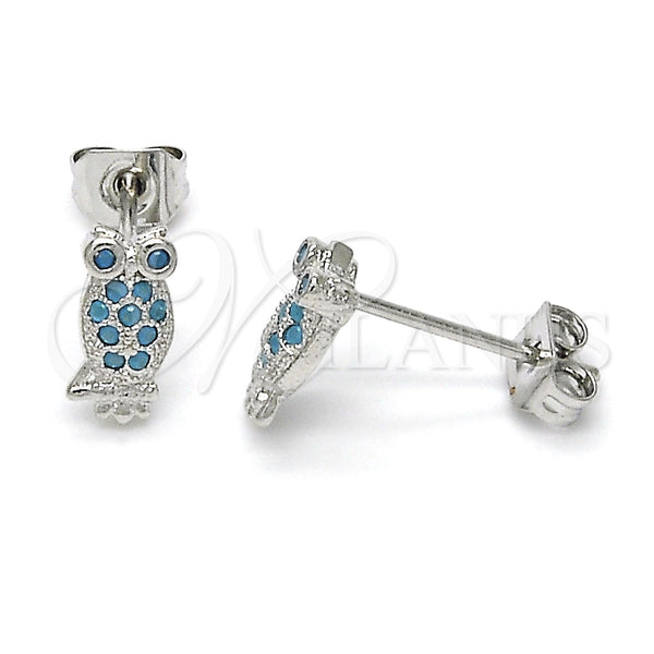 White Gold Filled Ring — Stud Earring Owl Design with Turquoise Cubic Zirconia — main product view — SKU 122248 | Oro Laminado Blanco anillo — Stud Earring Owl diseño with Turquoise Cubic Zirconia — SKU 122248