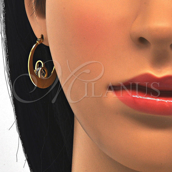 Stainless Steel Hoop Earrings — Small Hoop Elephant Design with White Cubic Zirconia — alternate product view — SKU 122301 | Acero Inoxidable aretes de aro — Small Hoop Elephant diseño with blanco Cubic Zirconia — SKU 122301