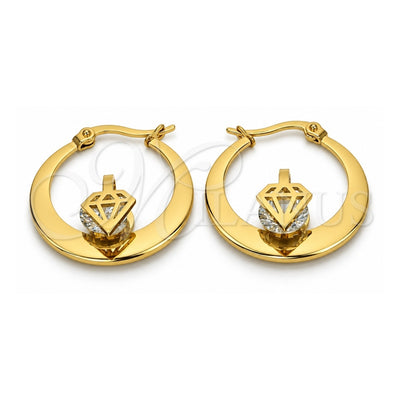 Stainless Steel Small Hoop, with White Cubic Zirconia, Polished, Golden Finish, 02.244.0012.25