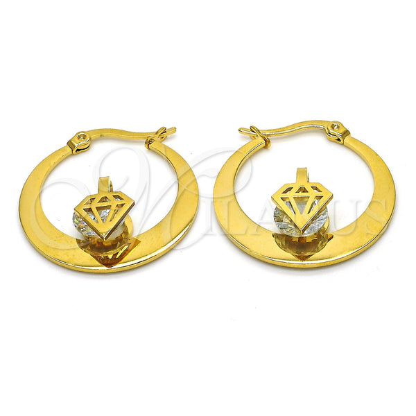 Stainless Steel Small Hoop, with White Cubic Zirconia, Polished, Golden Finish, 02.244.0012.25