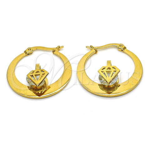 Stainless Steel Small Hoop, with White Cubic Zirconia, Polished, Golden Finish, 02.244.0012.25