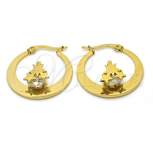 Stainless Steel Hoop Earrings — Small Hoop Star Design with White Cubic Zirconia — main product view — SKU 122304 | Acero Inoxidable aretes de aro — Small Hoop estrella diseño with blanco Cubic Zirconia — SKU 122304