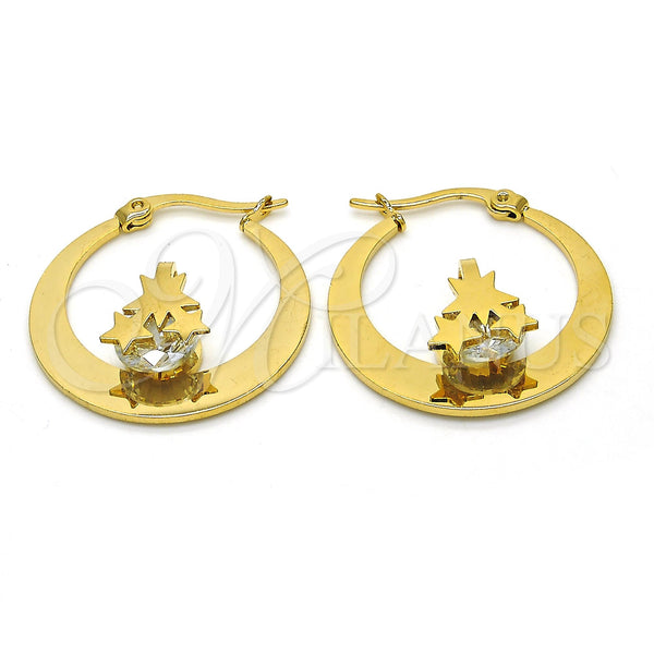 Stainless Steel Small Hoop, Star Design, with White Cubic Zirconia, Polished, Golden Finish, 02.244.0013.25