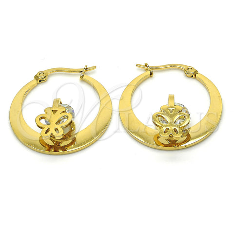 Stainless Steel Small Hoop, Butterfly Design, with White Cubic Zirconia, Polished, Golden Finish, 02.244.0014.25